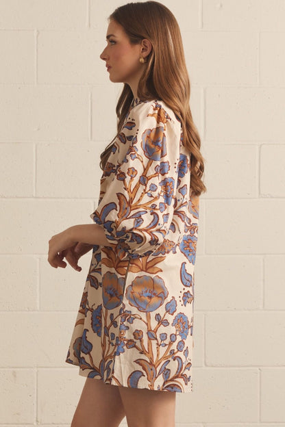 ENTRO Floral Print Mini Dress - ECRU