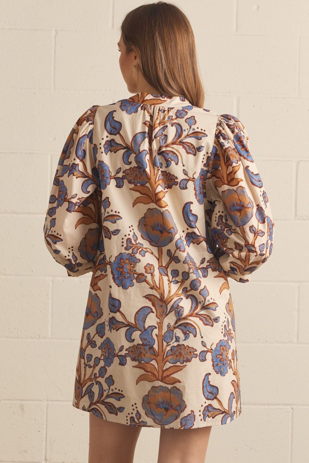 ENTRO Floral Print Mini Dress - ECRU