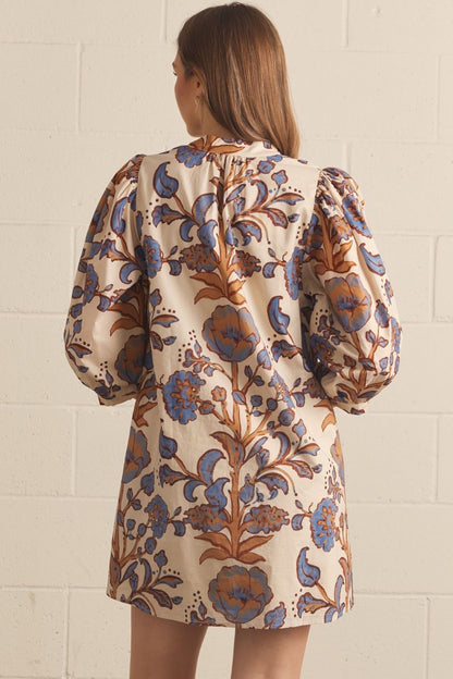 ENTRO Floral Print Mini Dress - ECRU