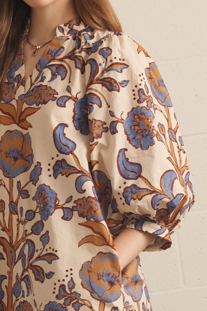 ENTRO Floral Print Mini Dress - ECRU
