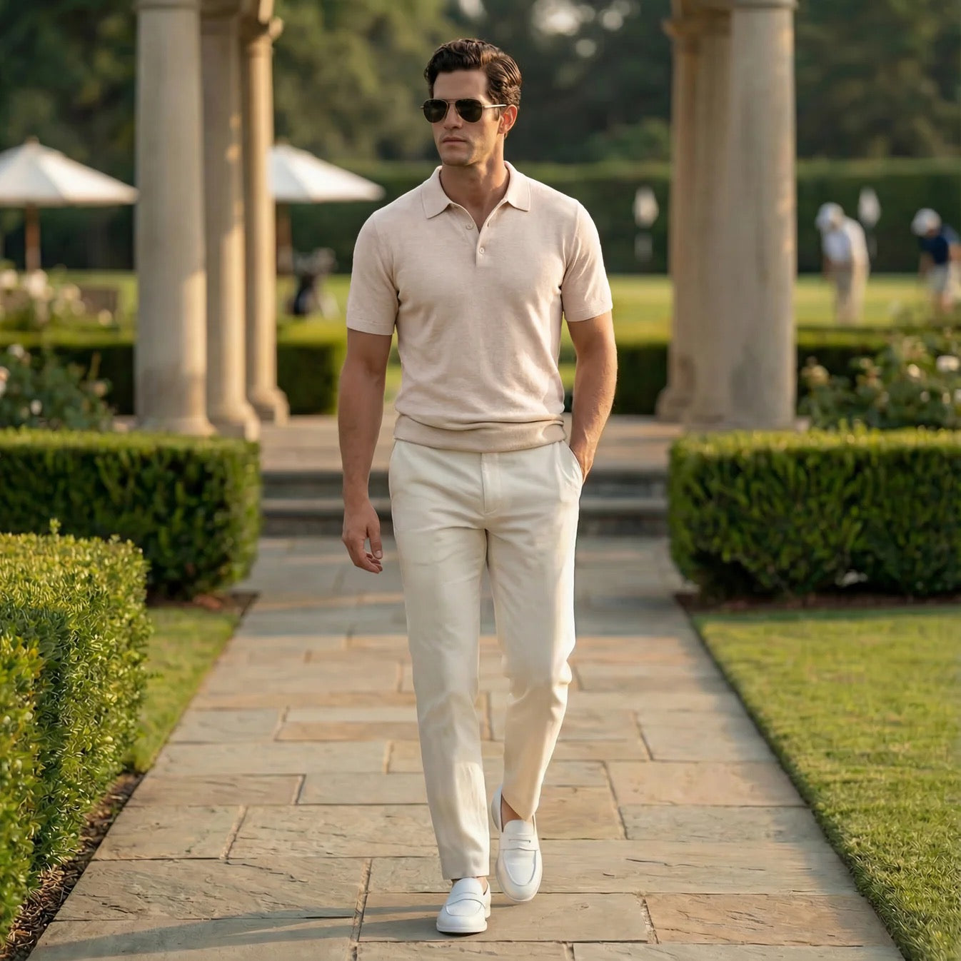 Scott Barber Fine Gauge Boucle Knit Polo 12gg - FLAX