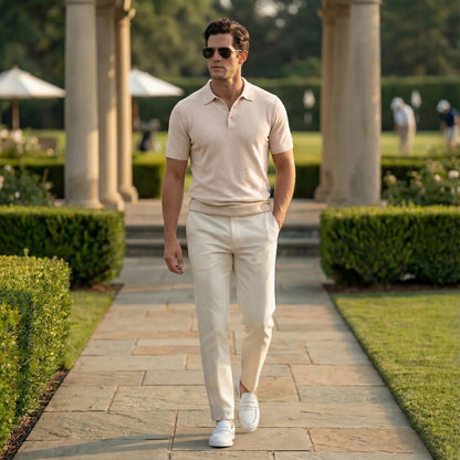 Scott Barber Fine Gauge Boucle Knit Polo 12gg - FLAX