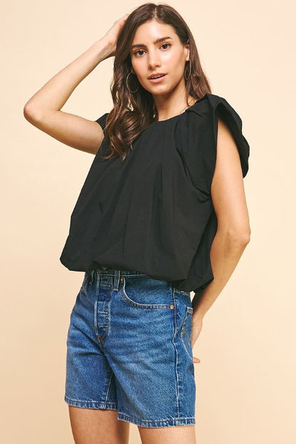 Pinch Pleated SS Woven Top BLACK