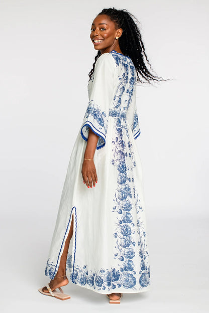 Elizabeth James Astrid Caftan - NAVY TEA ROSE