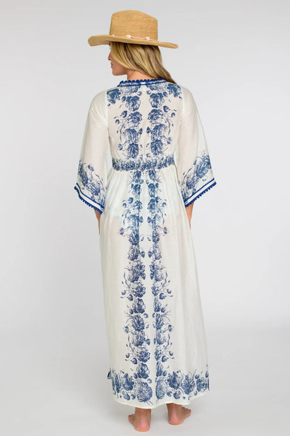 Elizabeth James Astrid Caftan - NAVY TEA ROSE