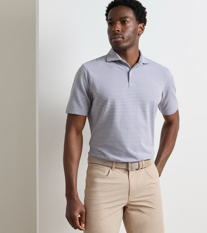 Peter Millar Crown Crafted Albatross Stripe Cotton-Blend Pique Polo - WINDY BLUE/LIGHT MOCHA