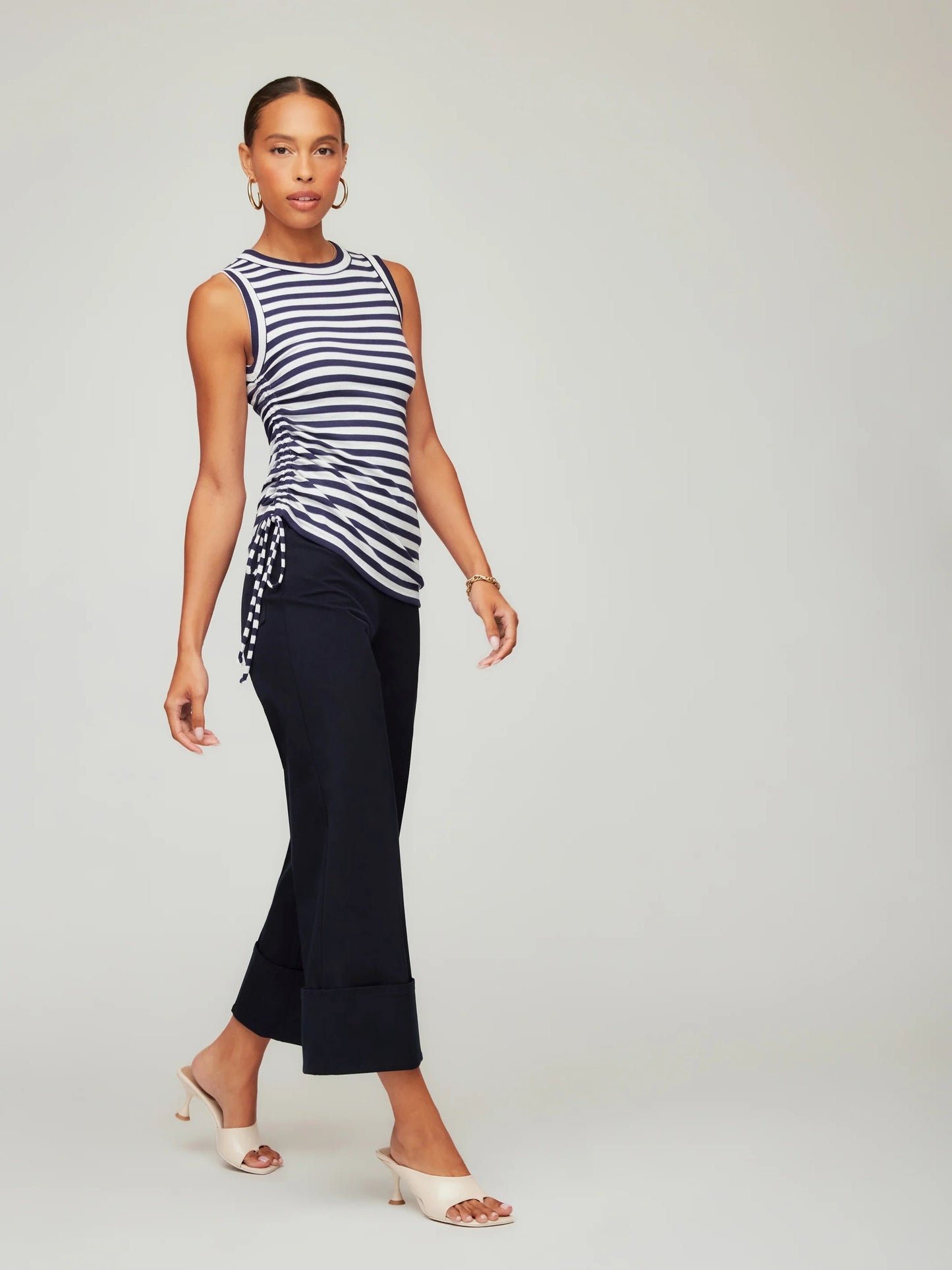 Fifteen Twenty Tia Side-Shirred Tank - NAVY w/ WHITE