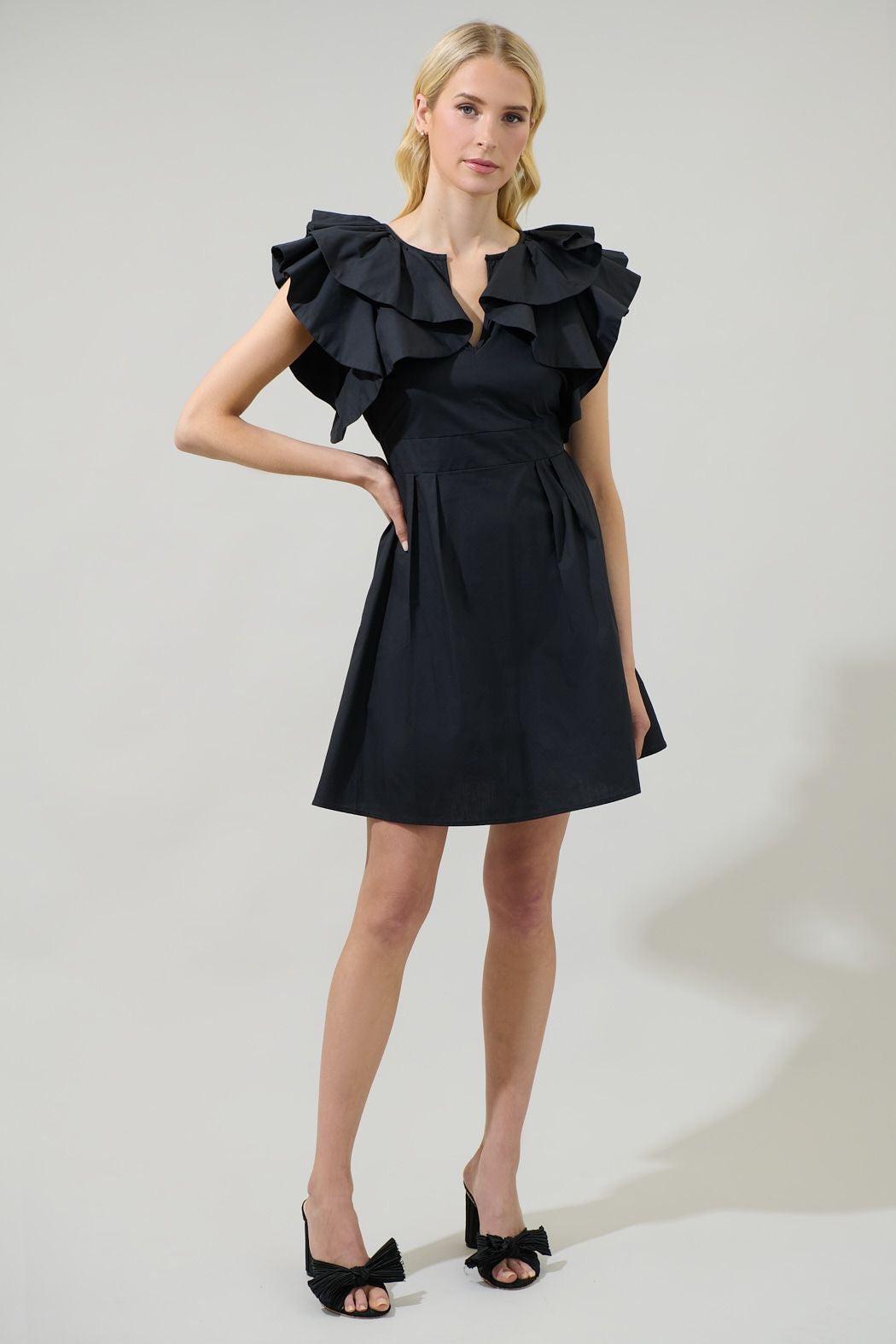 Sugarlips Wilma Ruffle Sleeve Mini Dress - BLACK