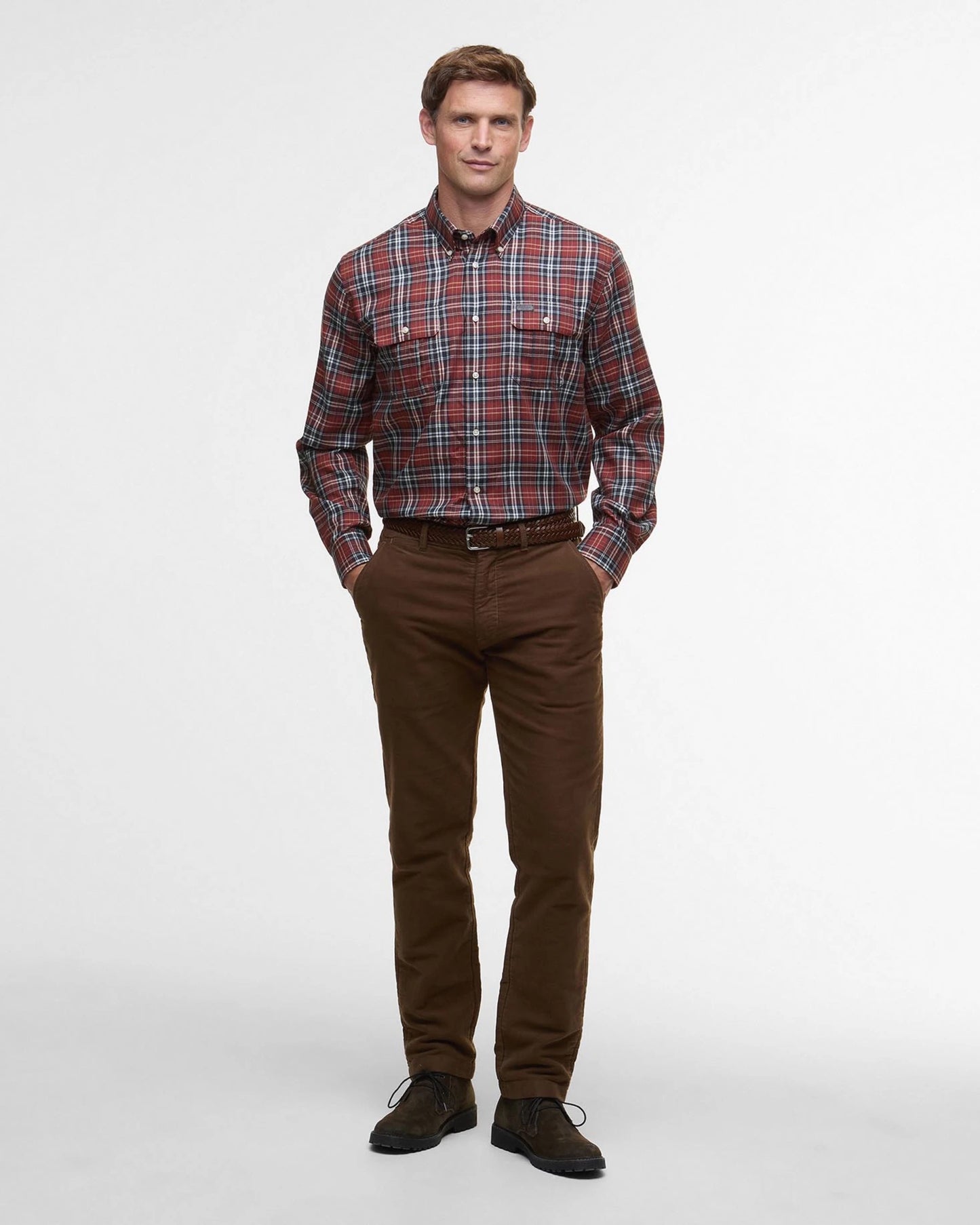 Barbour Saldon Thermo Weave Checked Shirt - FIRED BRICK