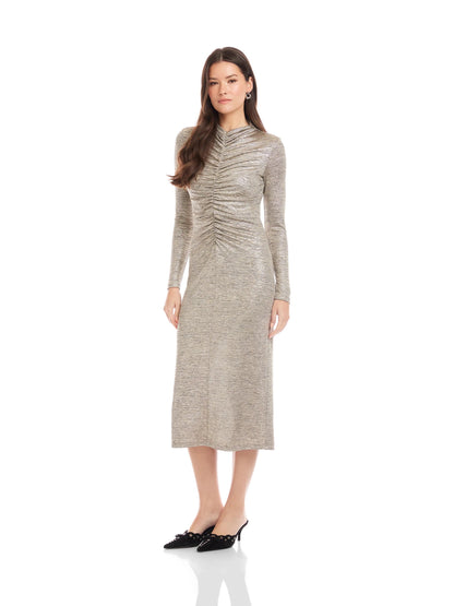 Fifteen Twenty Ruched Selena Midi Dress - GOLD DUST