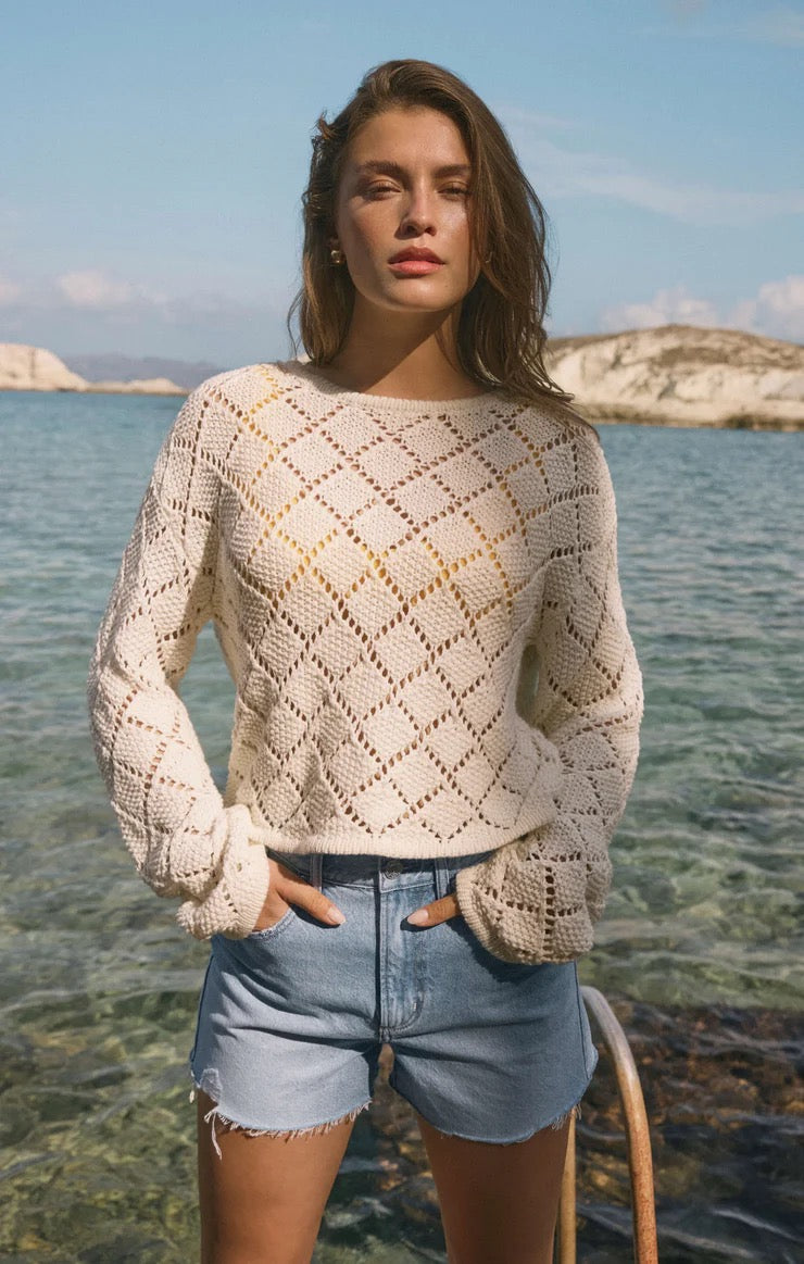 Z Supply Hullen Crochet Sweater - CLOUD