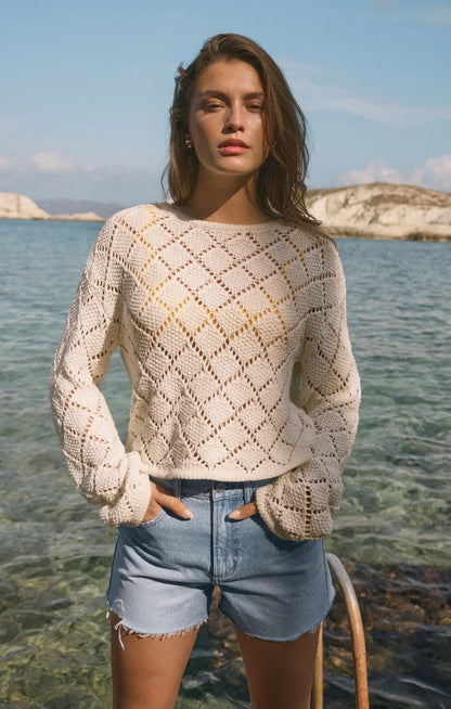 Z Supply Hullen Crochet Sweater - CLOUD