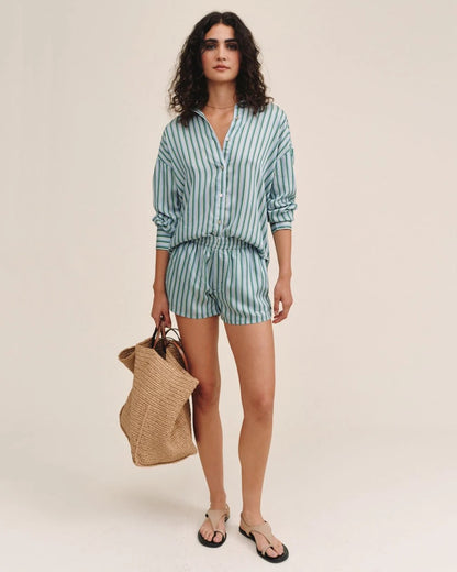 Bella Dahl Oversized Button Down - EMERALD SURF STRIPE
