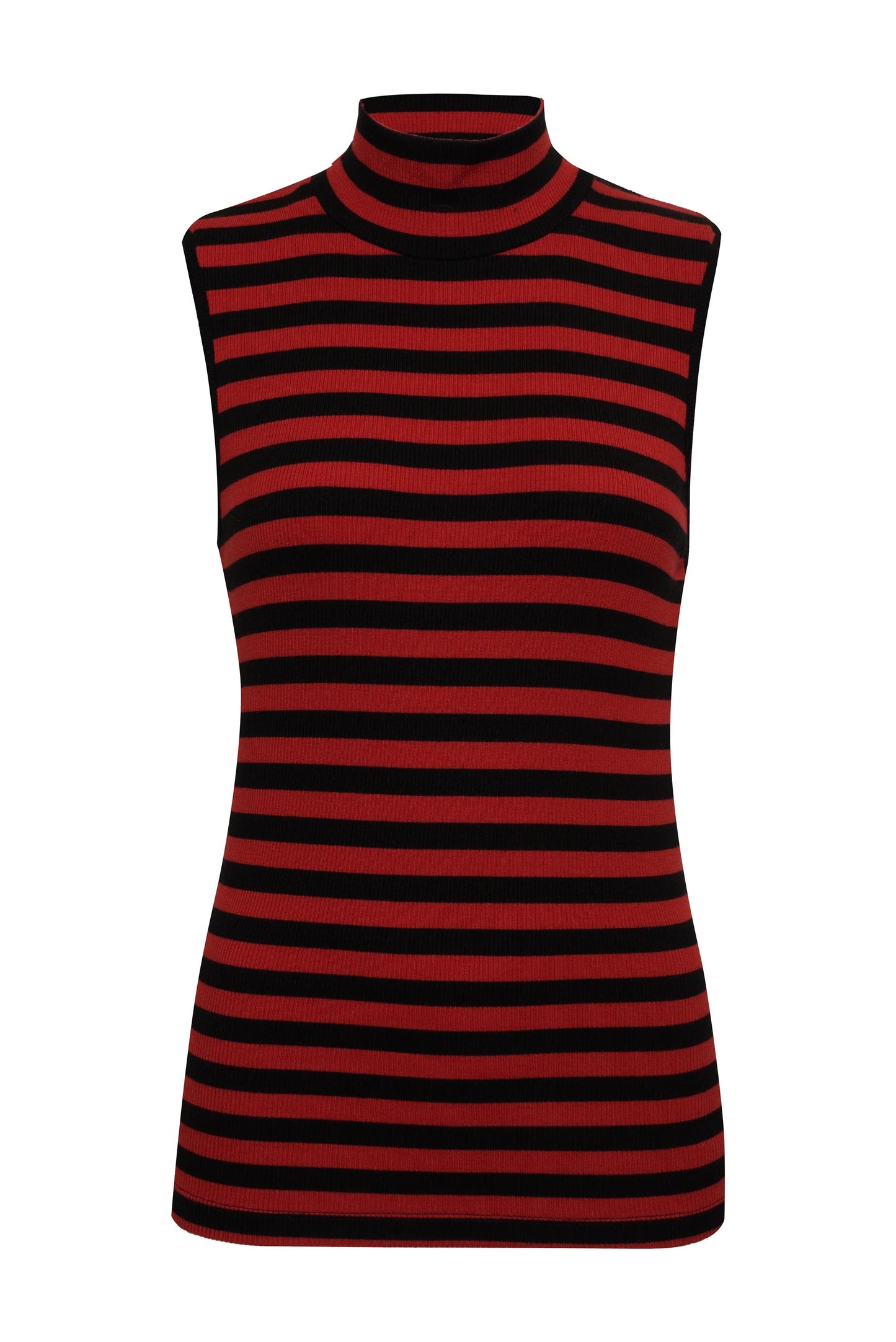 Sanctuary Essential Sleeveless Mock Neck - BLACK/CHERRY RED STRIPE