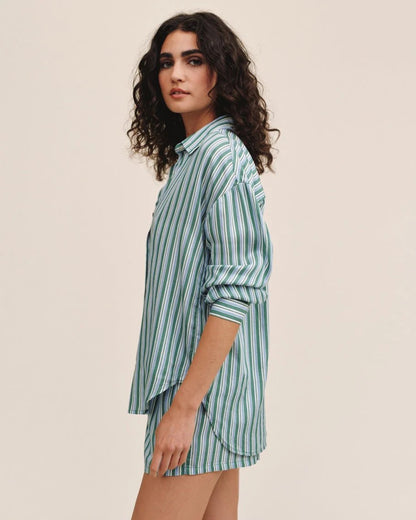 Bella Dahl Oversized Button Down - EMERALD SURF STRIPE