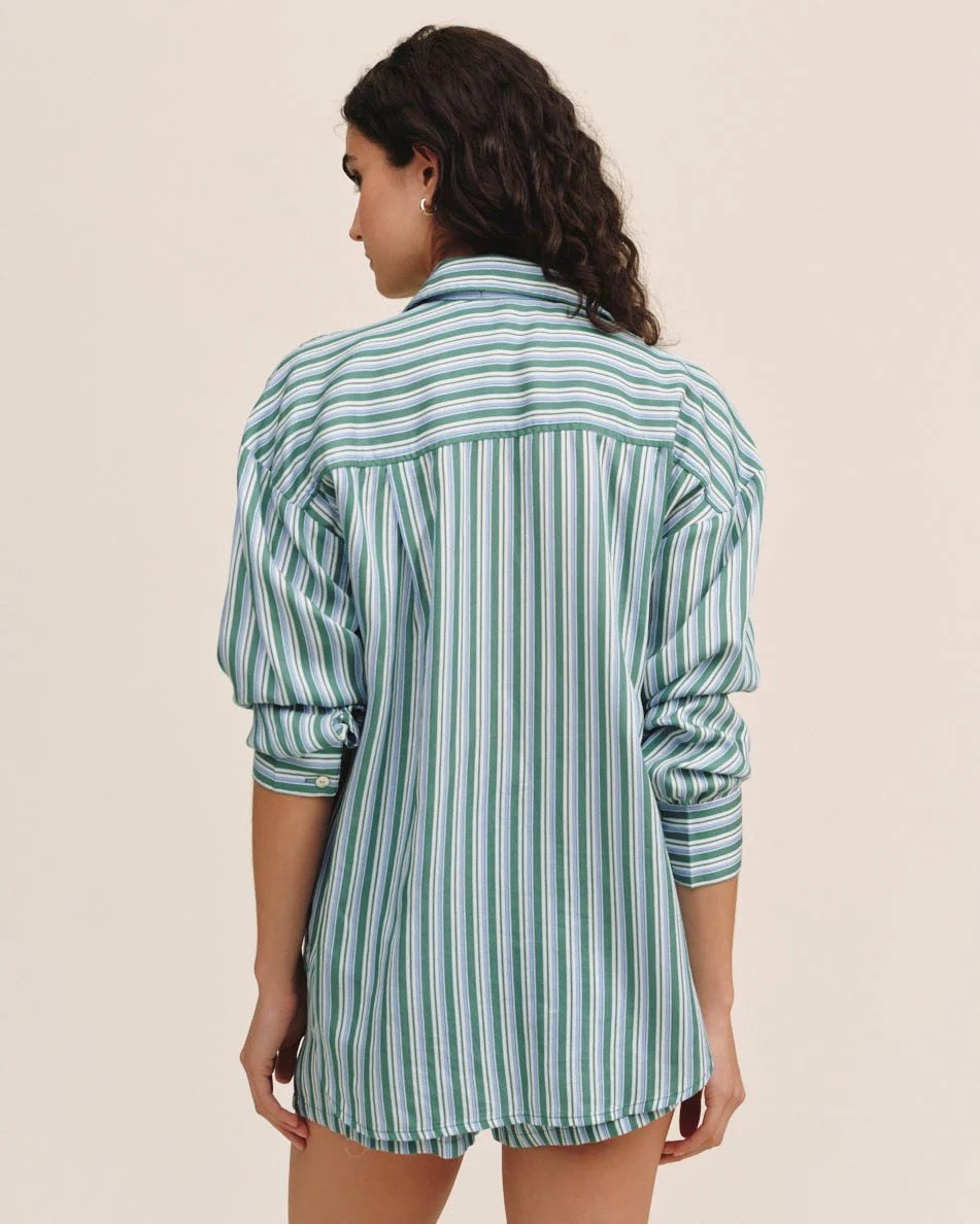 Bella Dahl Oversized Button Down - EMERALD SURF STRIPE
