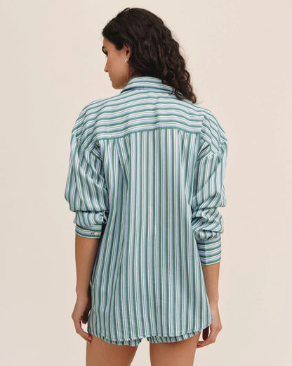 Bella Dahl Oversized Button Down - EMERALD SURF STRIPE