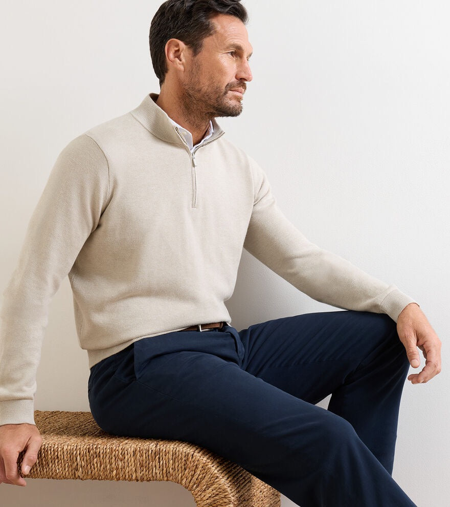 Peter Millar Cool Spun Birdseye Quarter-Zip Sweater - TRUFFLE