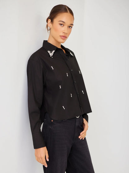 Fifteen Twenty Lisa Embellished Button-Up Top - BLACK