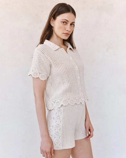 BDA SS Crochet Button Down FLOWER BLOOM