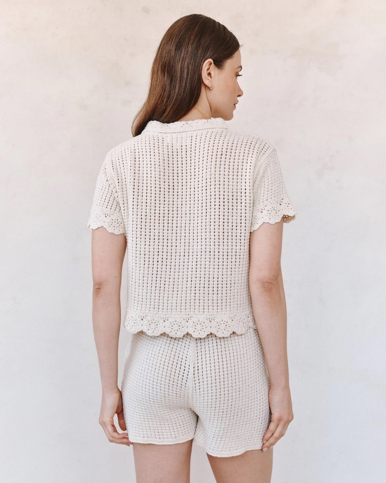 BDA SS Crochet Button Down FLOWER BLOOM