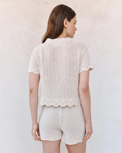 BDA SS Crochet Button Down FLOWER BLOOM