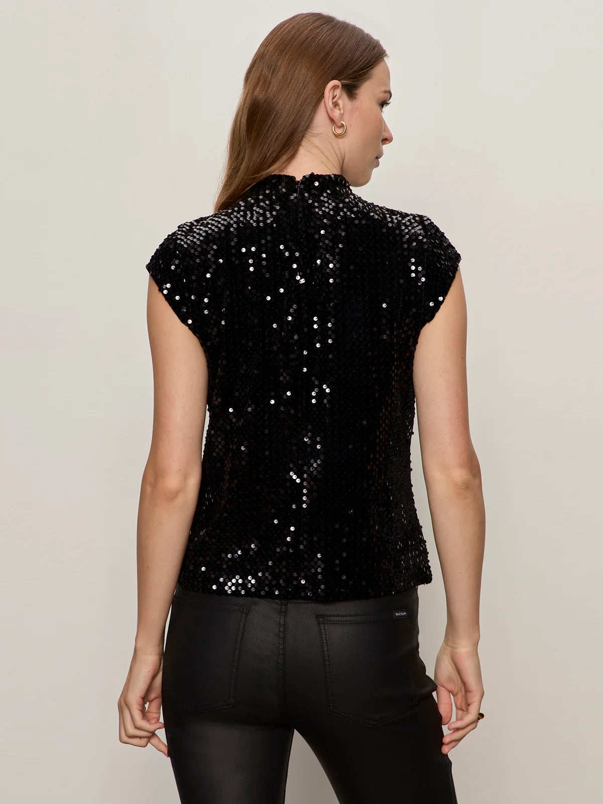 Sanctuary Funnel Neck Sequin Top - BLACK