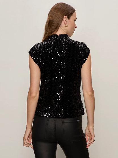 Sanctuary Funnel Neck Sequin Top - BLACK