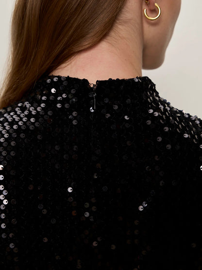Sanctuary Funnel Neck Sequin Top - BLACK