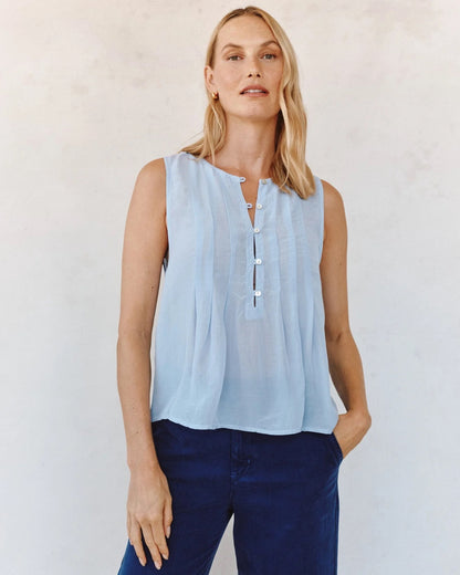 Bella Dahl Sleeveless Pintuck Pullover - SOFT SKY