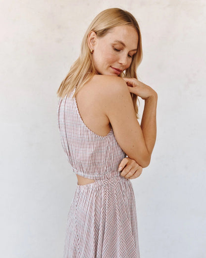 Bella Dahl Cut Out Back Midi Halter Dress - SUNWASHED CHECK