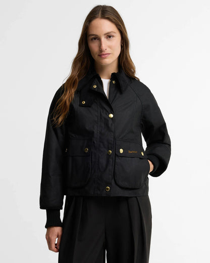 Barbour Cropped Beadnell Waxed Jacket - BLACK/CLASSIC