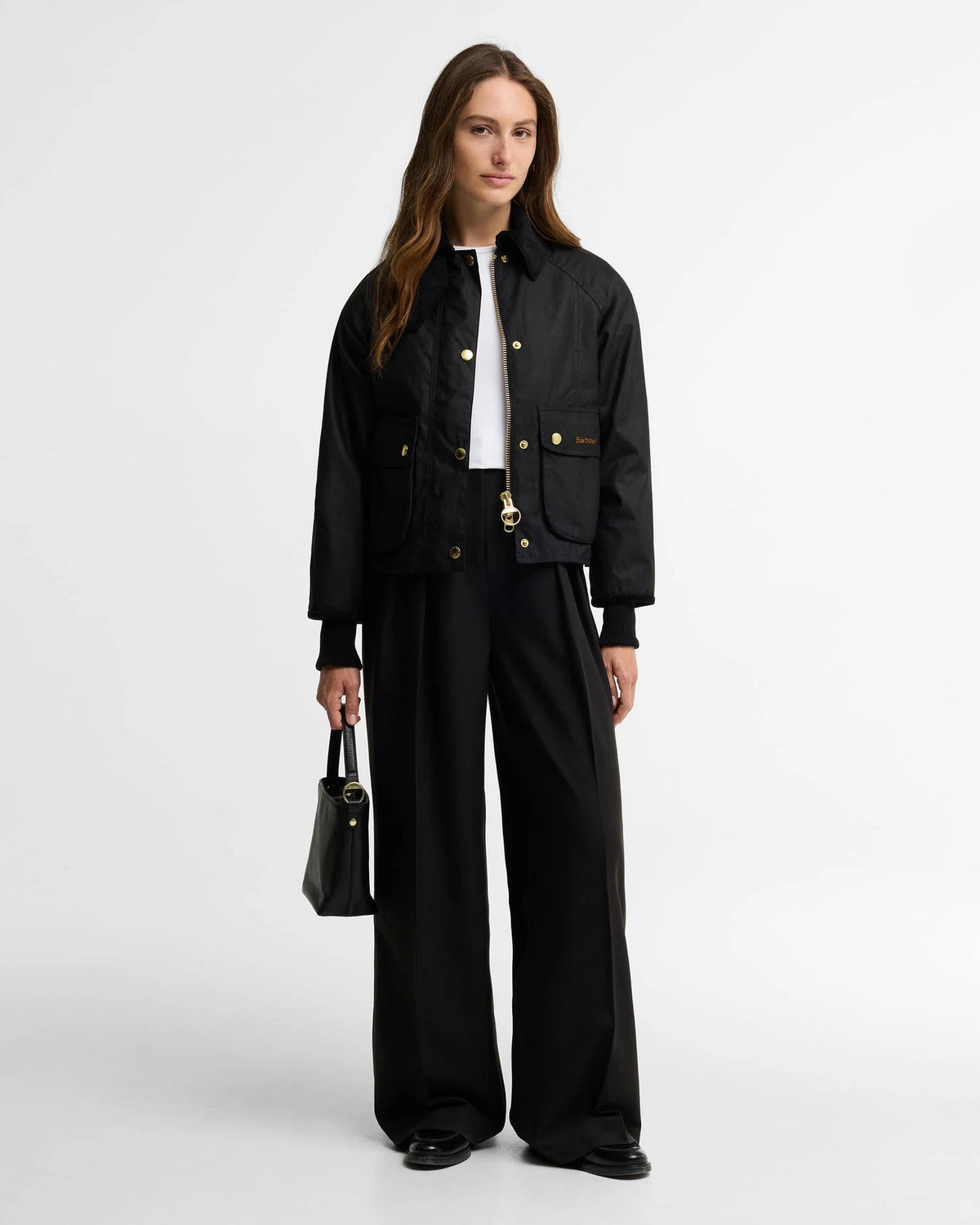 Barbour Cropped Beadnell Waxed Jacket - BLACK/CLASSIC