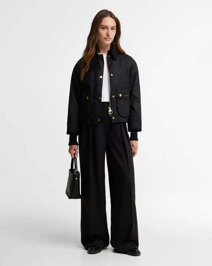 Barbour Cropped Beadnell Waxed Jacket - BLACK/CLASSIC