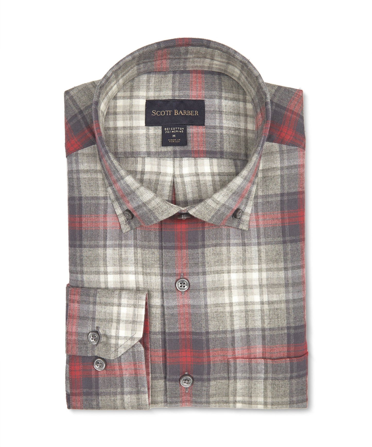 Scott Barber Cotton Merino Herringbone Plaid - TOMATO