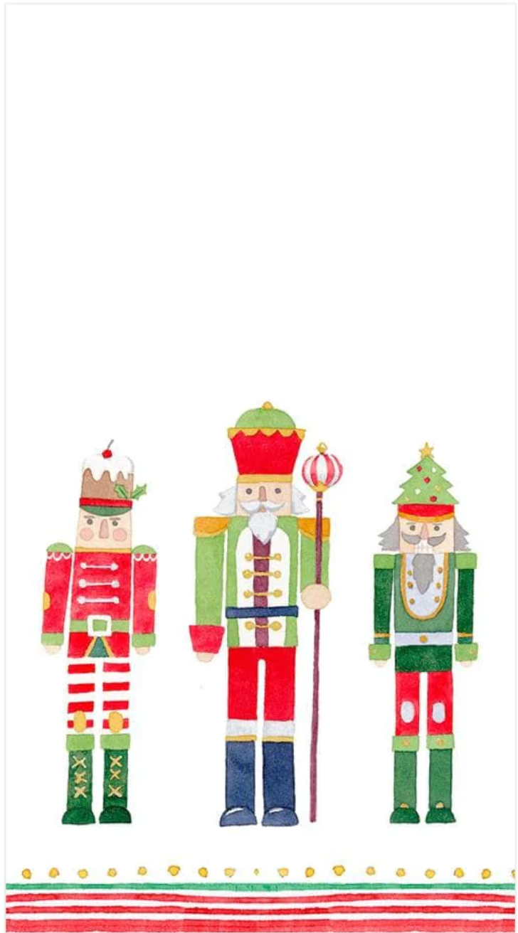 Caspari Guest Towel March Of The Nutcrackers - WHITE