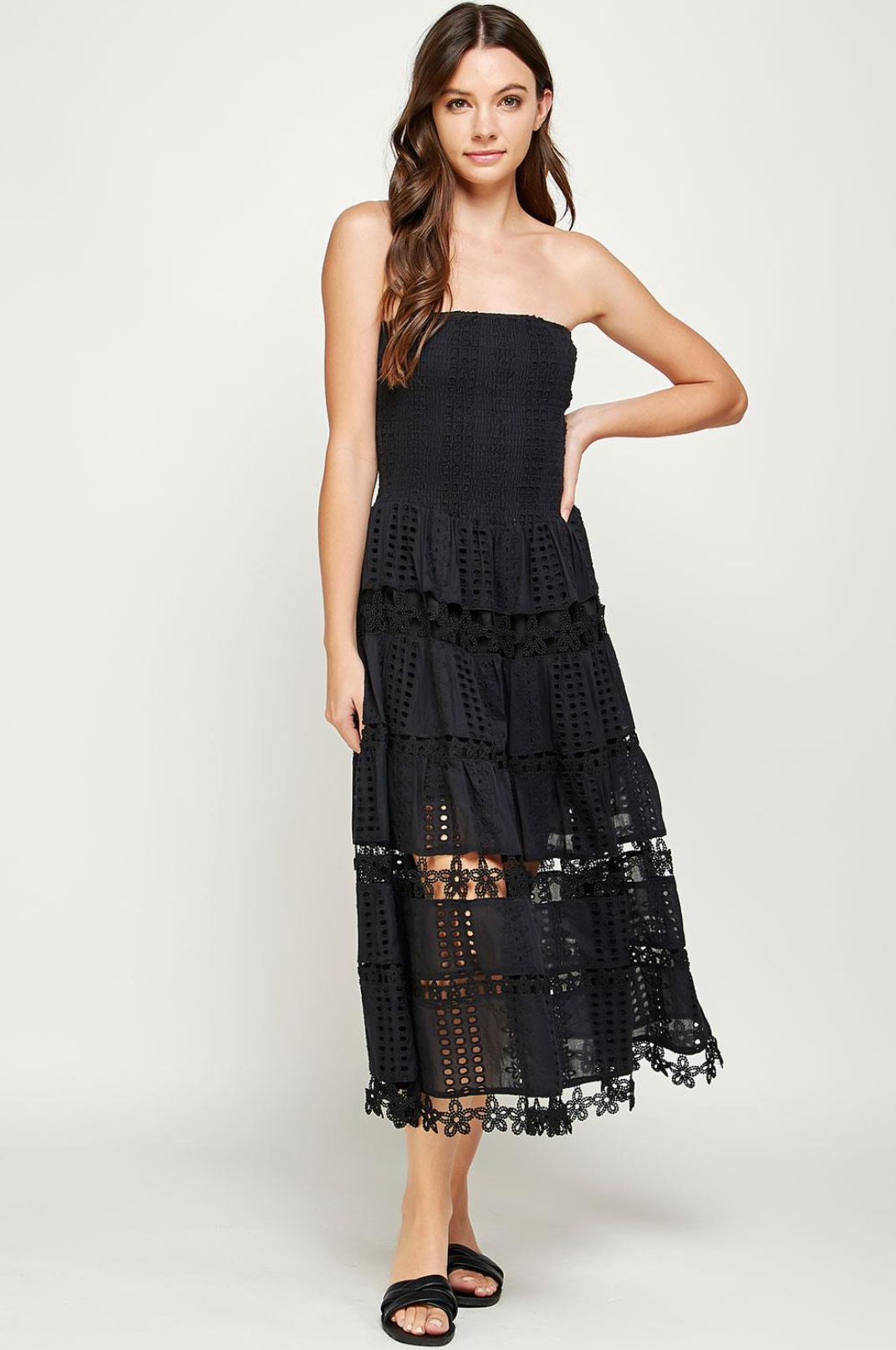 Strut and Bolt Eyelet Lace Tube Dress BLACK