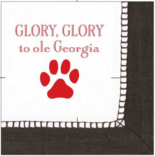 Caspari GLORY, GLORY to ole Georgia Cocktail Napkin LINEN BLACK