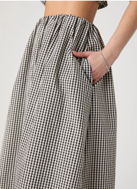FRENCH CONNECTION Gingham Ruched Waist Midi - BLACK GINGHAM