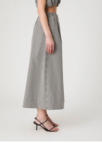 FRENCH CONNECTION Gingham Ruched Waist Midi - BLACK GINGHAM
