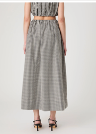 FRENCH CONNECTION Gingham Ruched Waist Midi - BLACK GINGHAM