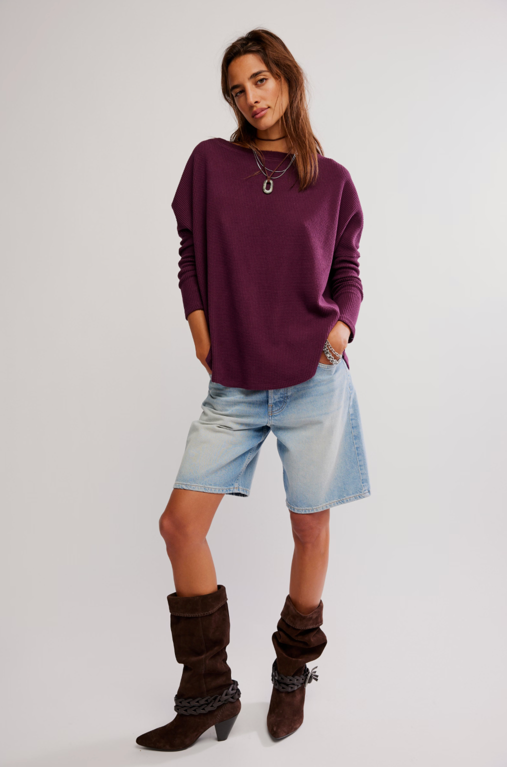 Free People Latte Blues Thermal Solid - CHOCOLATE GRAPE