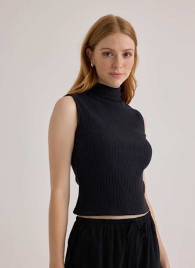 Bella Dahl Sleeveless Mock Neck Top - BLACK