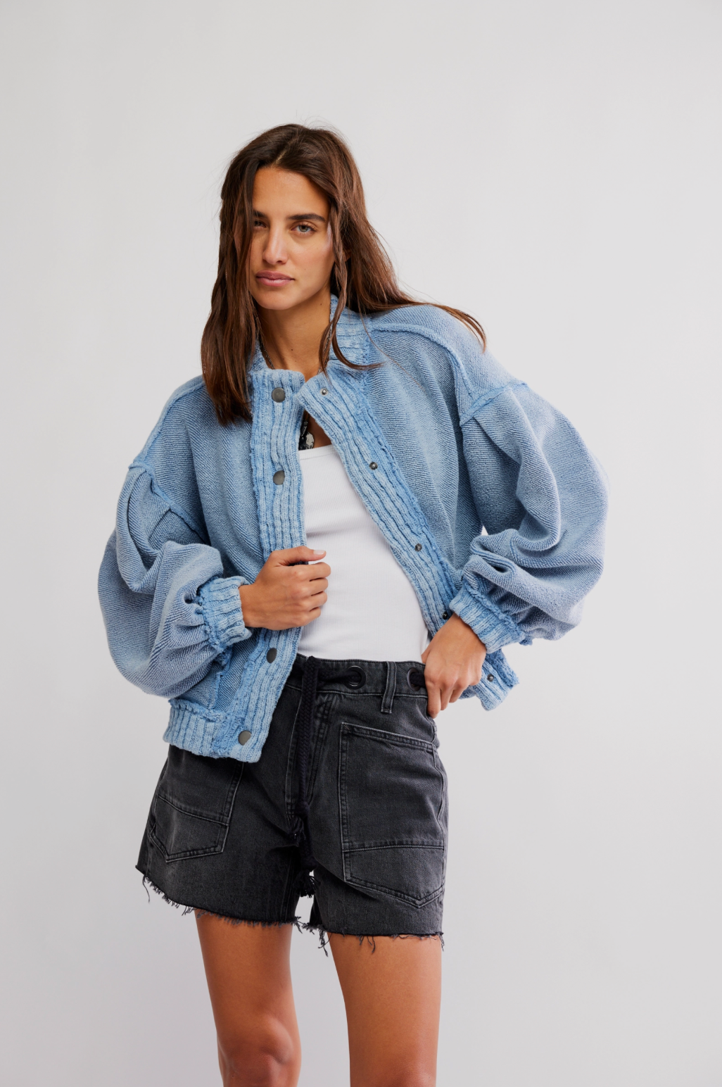 Free People Cute In This Cardi - DUSTY BLUE