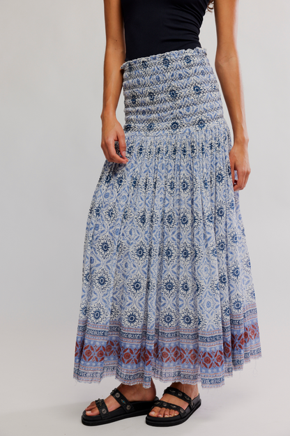 Free People Ravenna Printed Maxi Skirt - BLUEBIRD COMBO