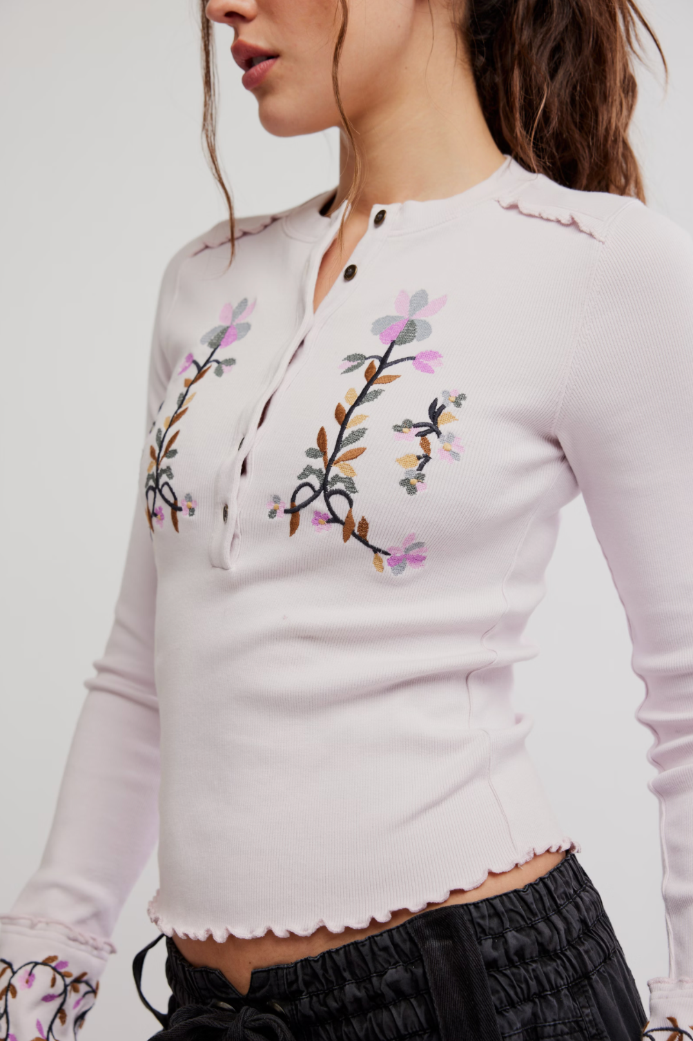 Free People Fleur Embroidered Cuff - LAVENDER COMBO