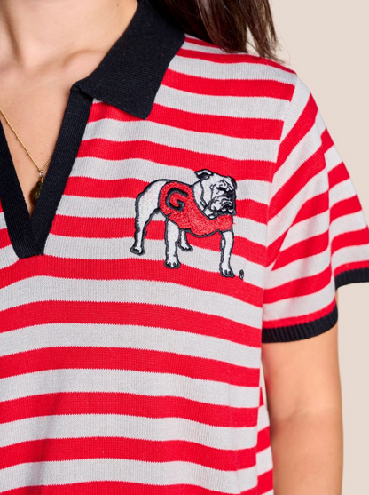 Stewart Simmons The Spirit Stripe Collared Sweater - UGA RED/GREY