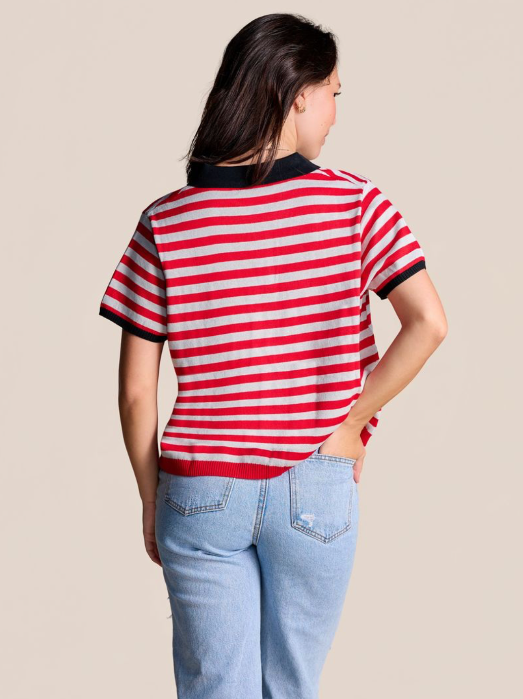 Stewart Simmons The Spirit Stripe Collared Sweater - UGA RED/GREY
