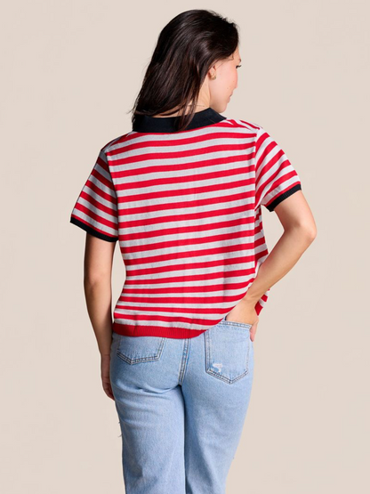 Stewart Simmons The Spirit Stripe Collared Sweater - UGA RED/GREY