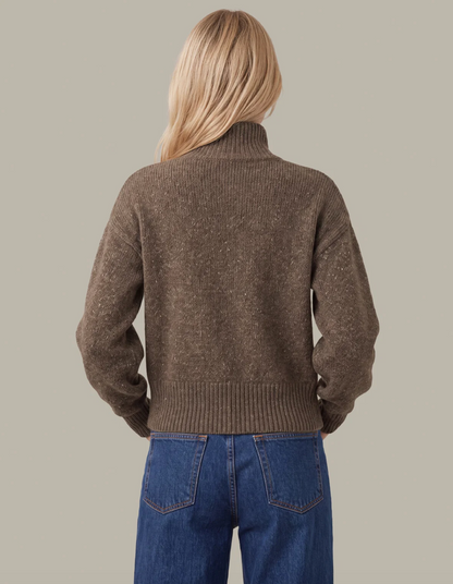 525 Boxy Snap Front Henley Sweater MUSHROOM MELANGE